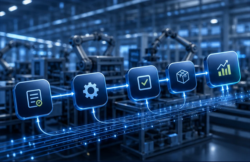 Automação de processos conectando etapas operacionais